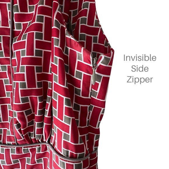 BANANA REPUBLIC | NWOT SLEEVELESS RED GEOMETRIC SHEATH DRESS SPLIT NECK | SIZE 4 - Picture 7 of 11